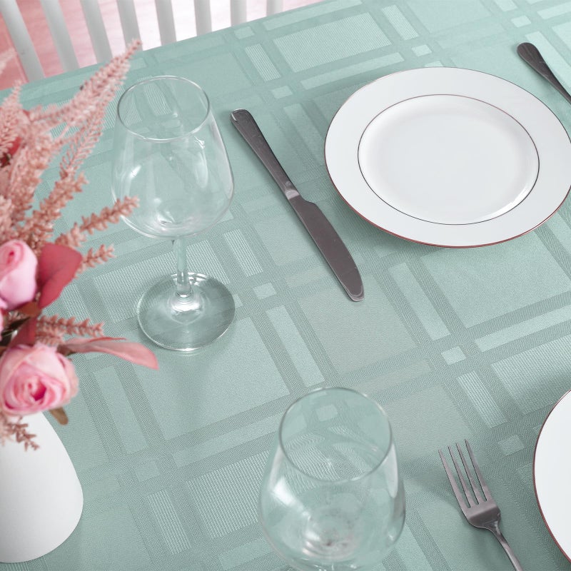 JUCFHY Soild Plaid Jacquard Table Cloth Elegance Wrinkle Resistant Contemporary Woven Decorative Table Cover, Spillproof Soil Resistant Holiday Tablecloths, 60 X 120, Greyish Green - Image 2